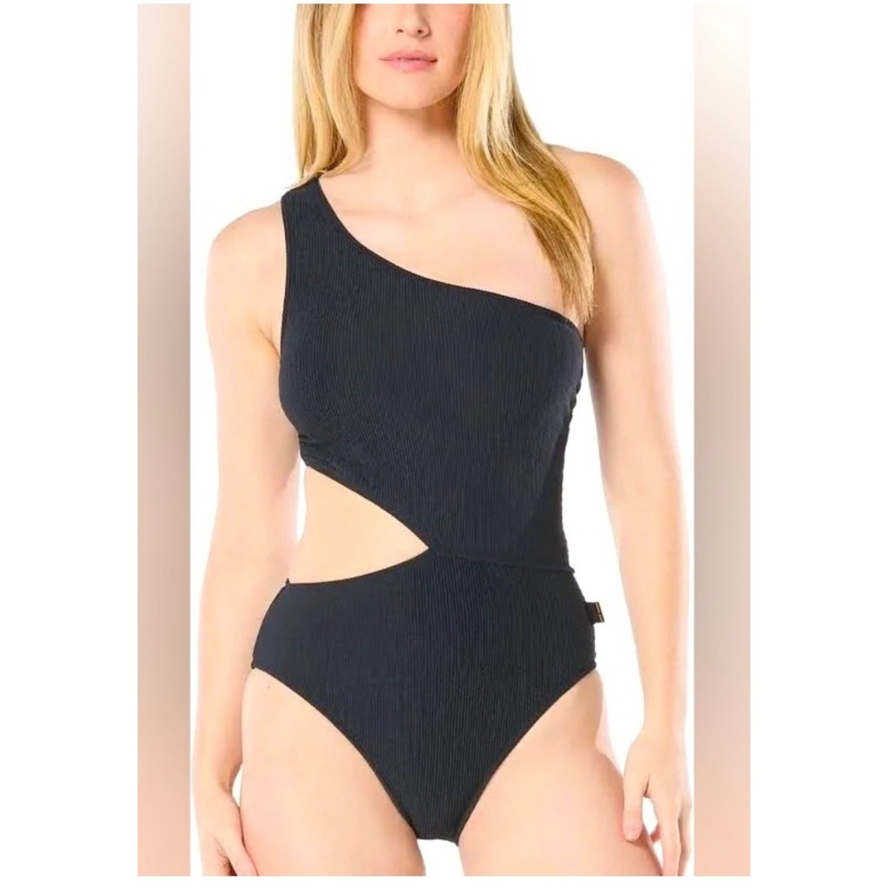 Michael Michael Kors Womens One-Shoulder Side-Cutout Swimsuit Black MM7Y827
